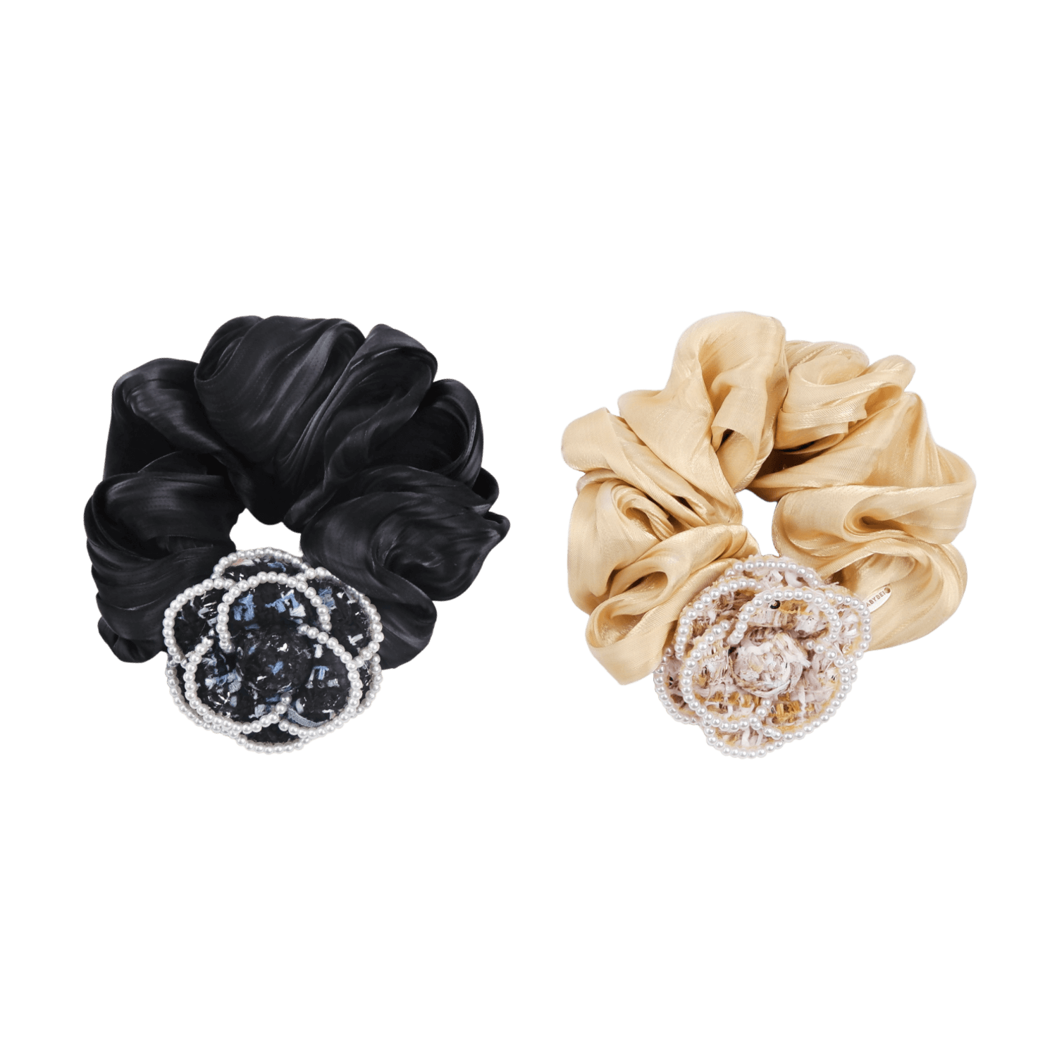 Camellia Pearl Medium Scrunchie (Tweed & Beaded)