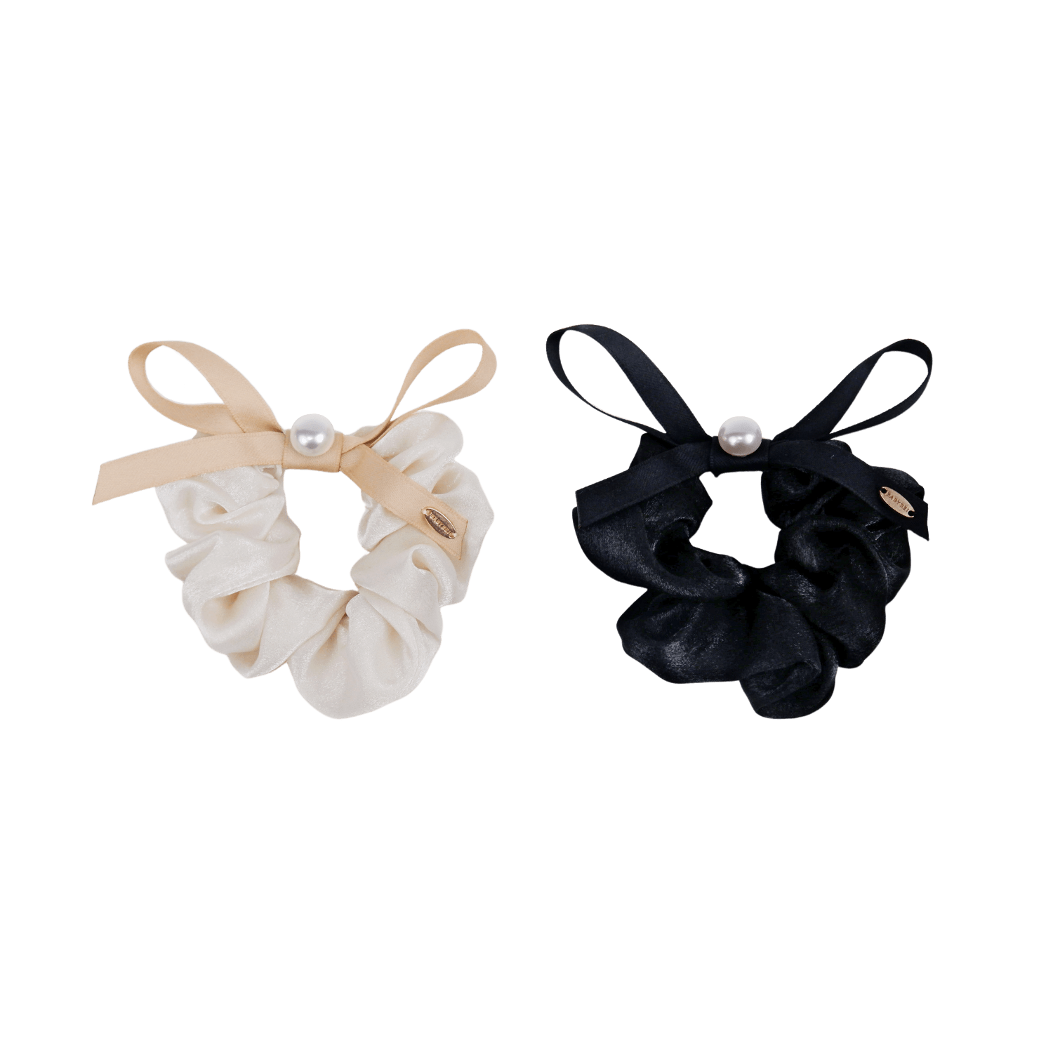 Satin Pearl Small Scrunchie (Bow & 1 Bead)