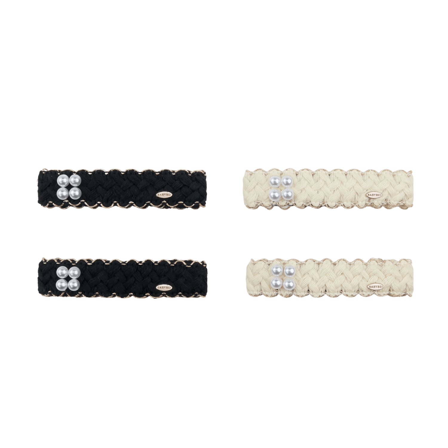 Cotton Pearl Medium Snap Clips (Golden Border & 4 Beads)