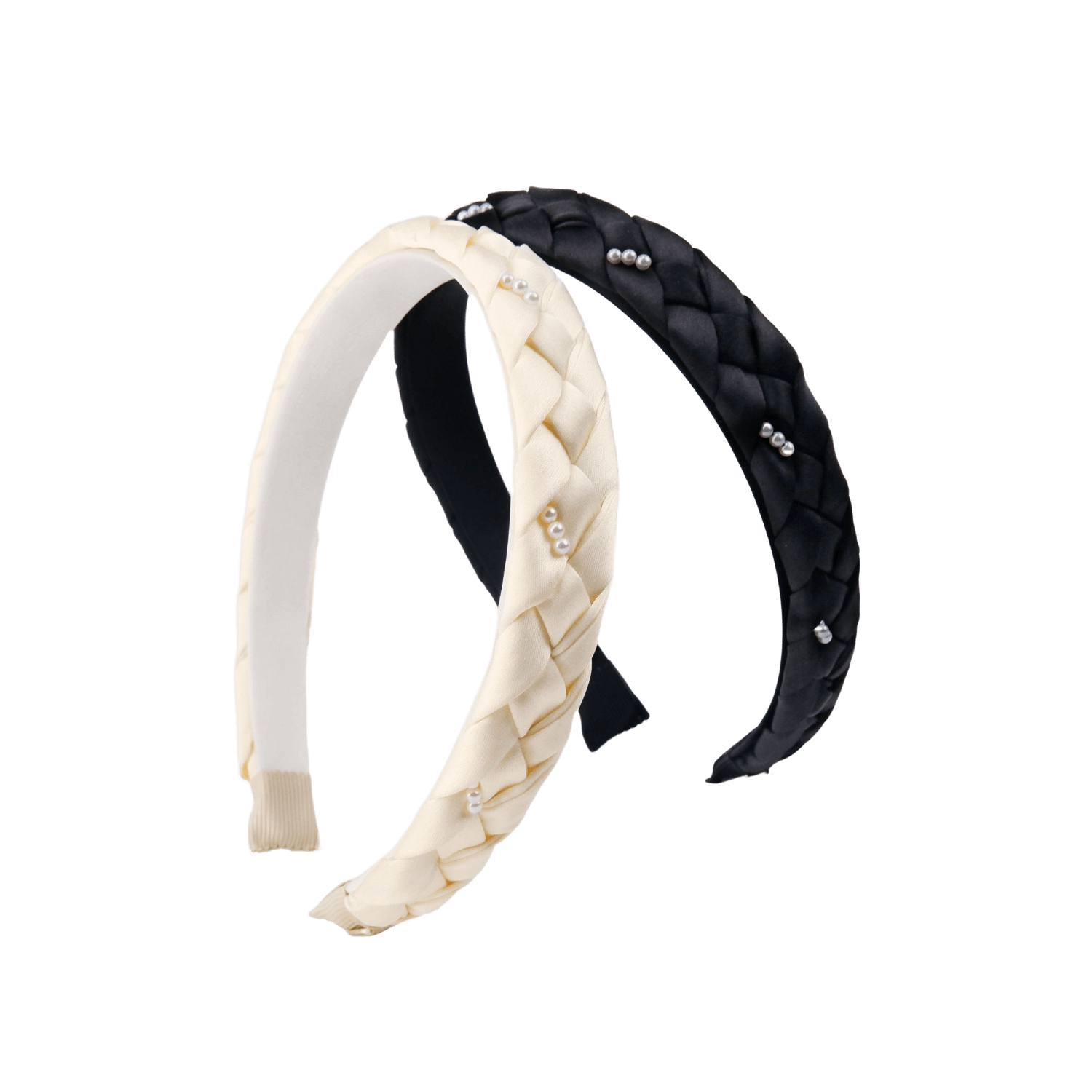 Satin Pearl Wide Headband (Diamond & 3 Beads)