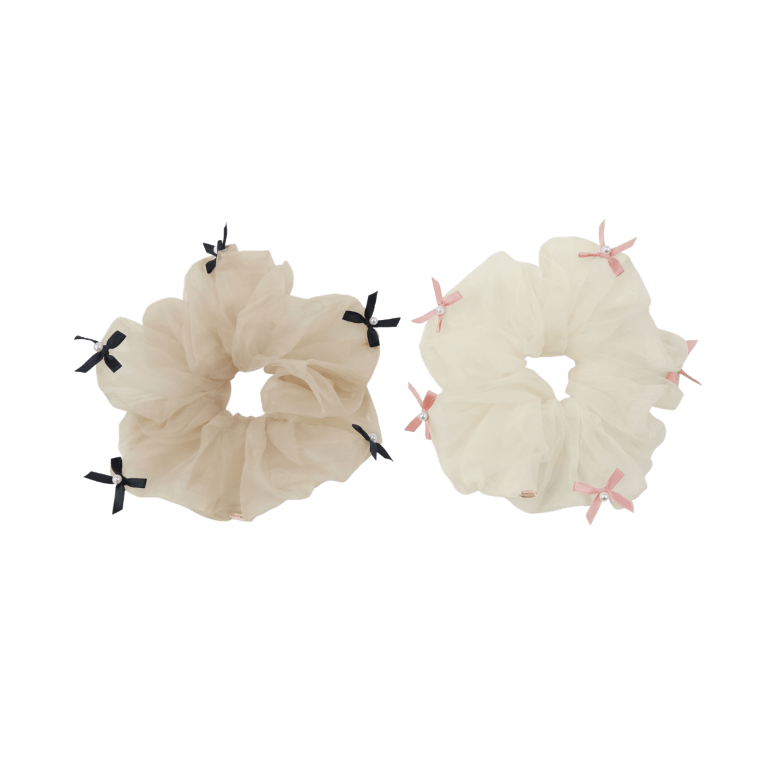 Organza Pearl Extra Large Scrunchie (5 Bows & 5 Beads)