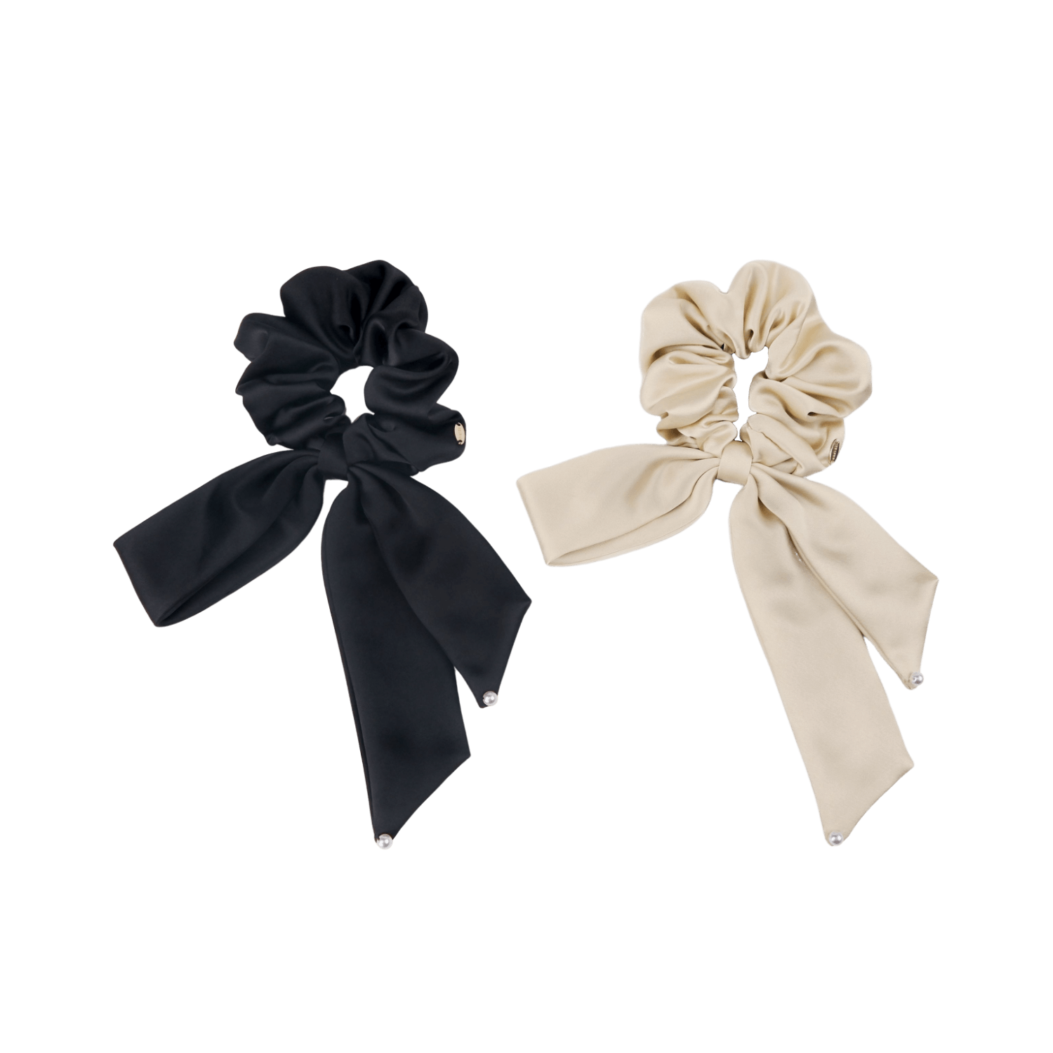 Satin Pearl Large Scrunchie (1 Sided Bow & 2 Beads)