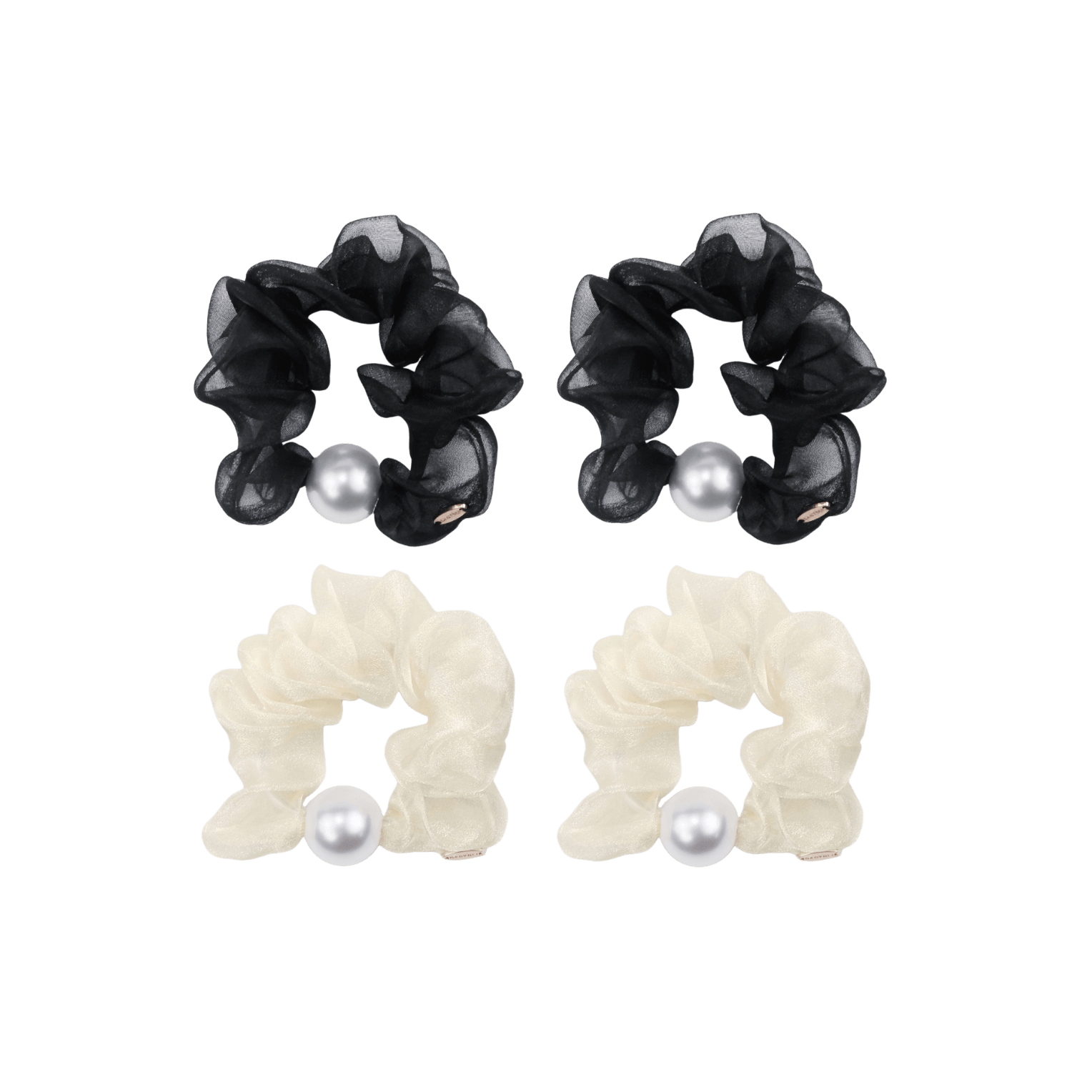 Organza Pearl Small Scrunchies (Pleated & 1 Bead)