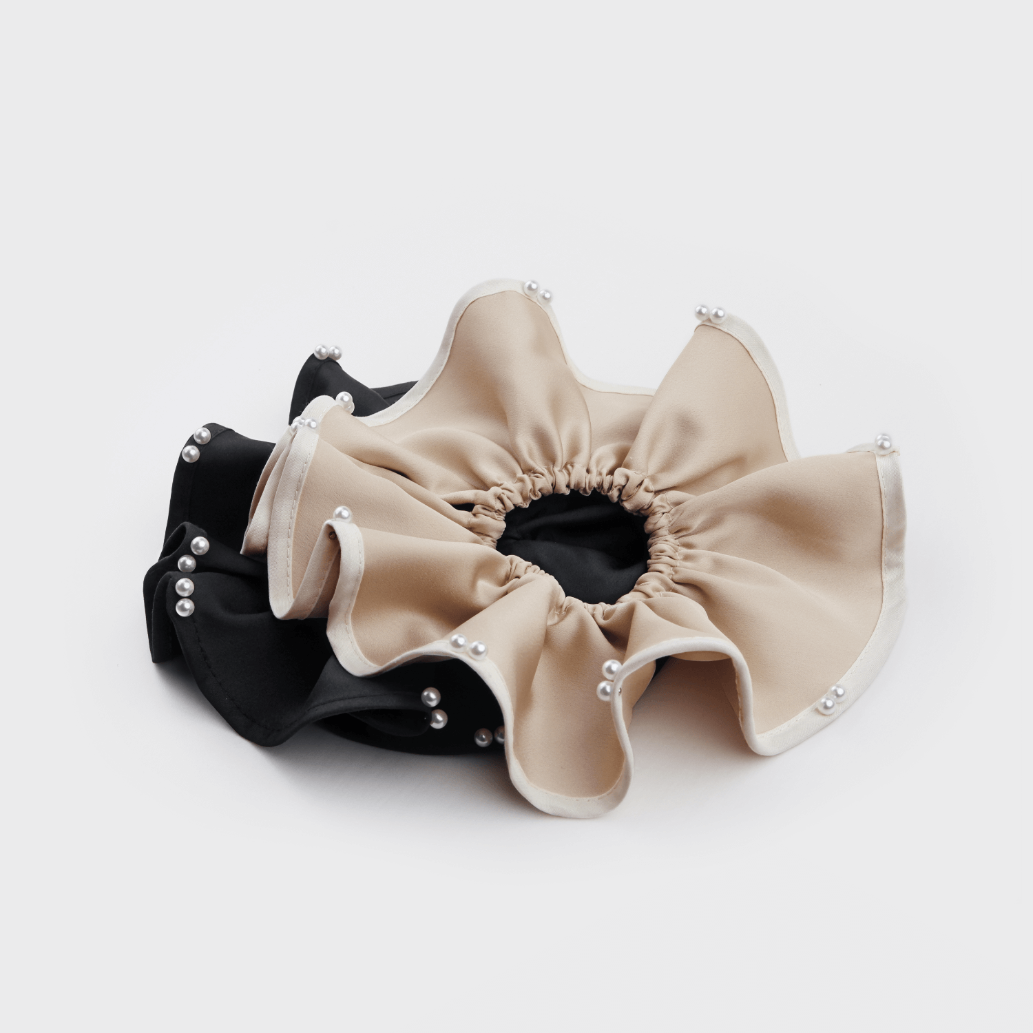 Satin Pearl Extra Large Scrunchie (Border & 2 Beads)