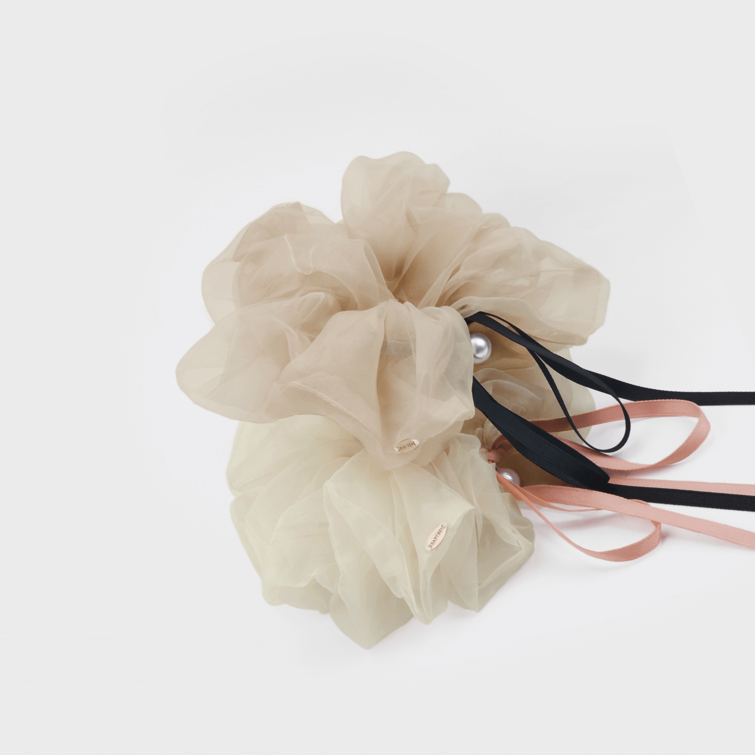 Organza Pearl Extra Large Scrunchie (Long Ribbon & 1 Bead)