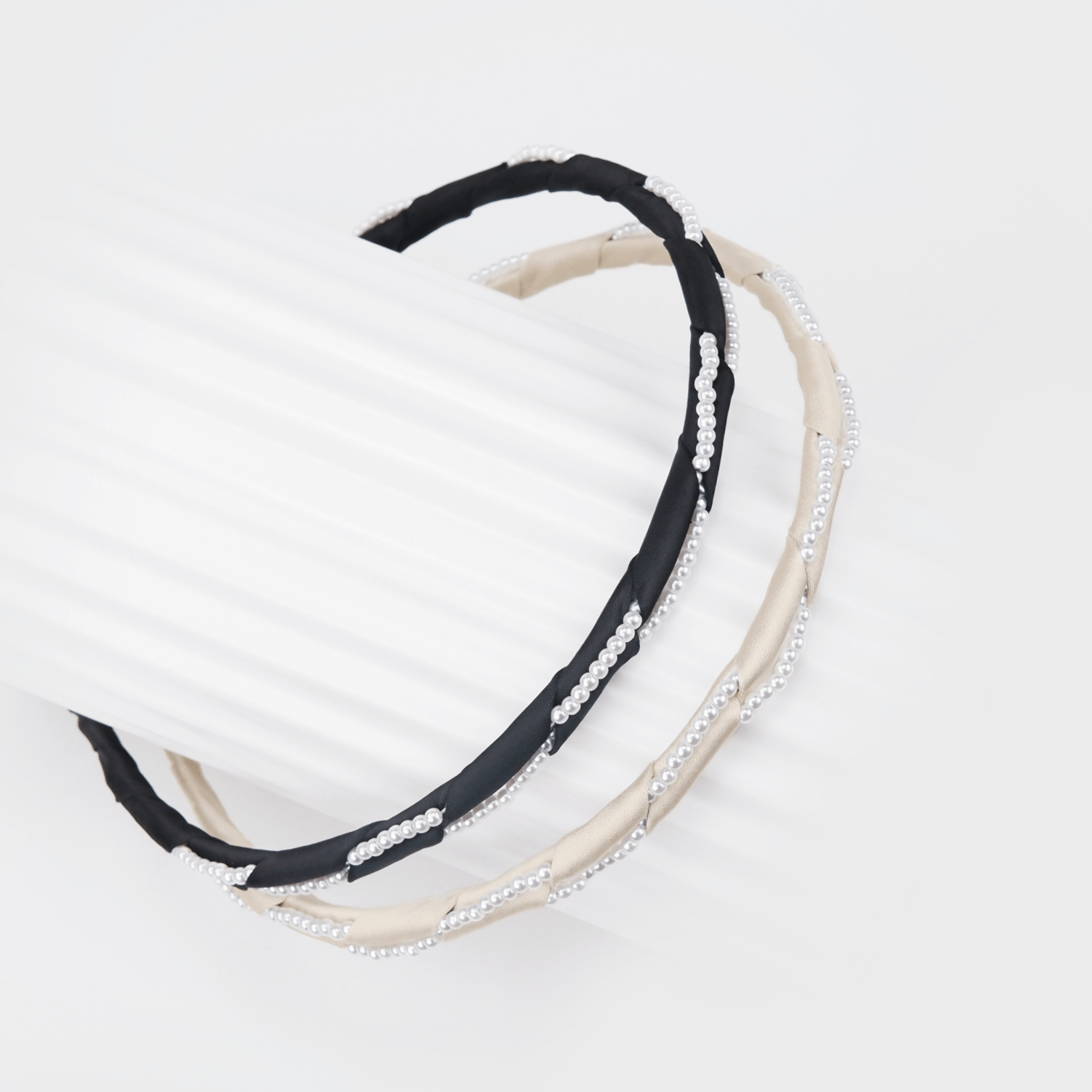 Satin Pearl Thin Headband (Offset & 2 Strands)