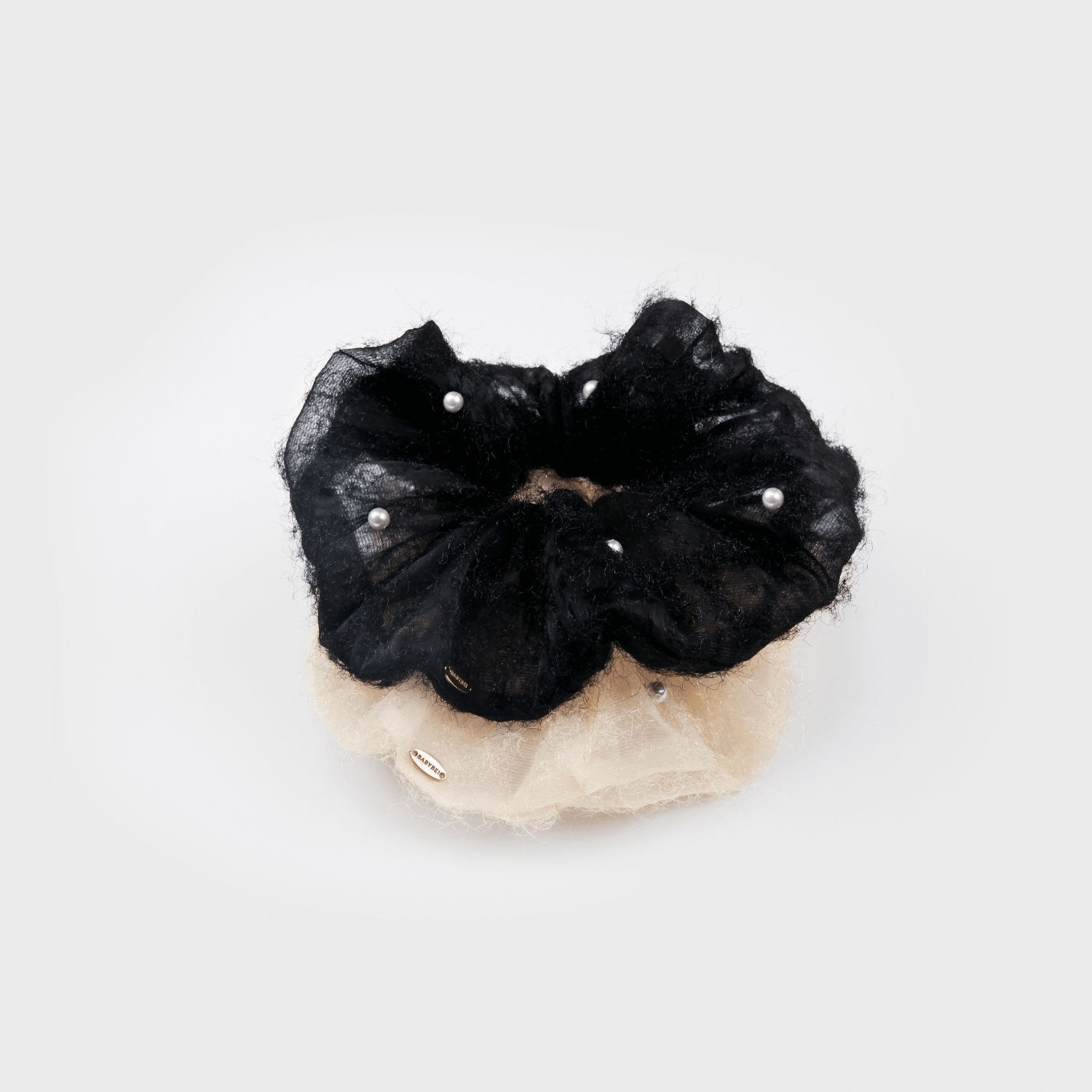Fluffy Pearl Large Scrunchie (Shimmering Treads & Scattered Beads)