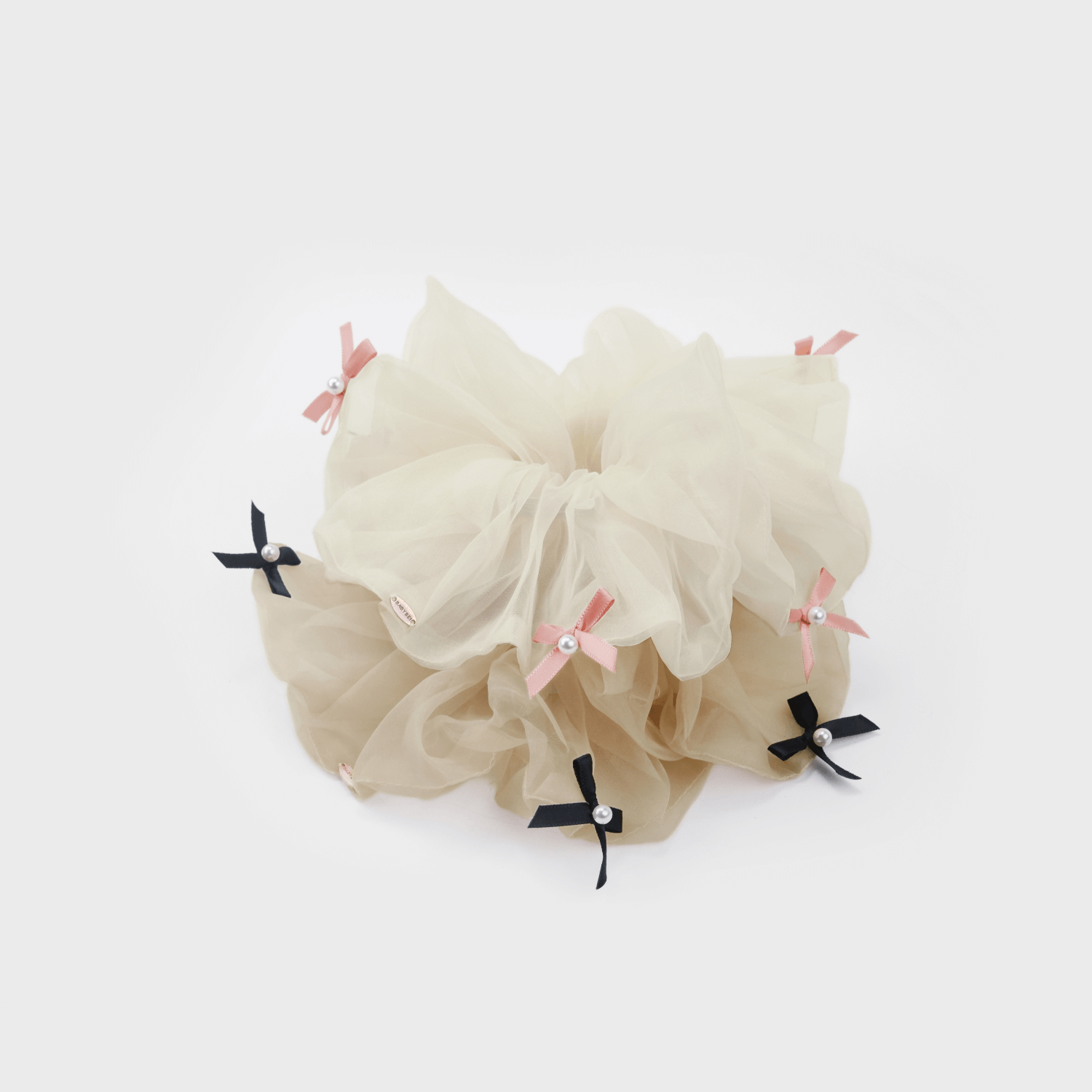 Organza Pearl Extra Large Scrunchie (5 Bows & 5 Beads)