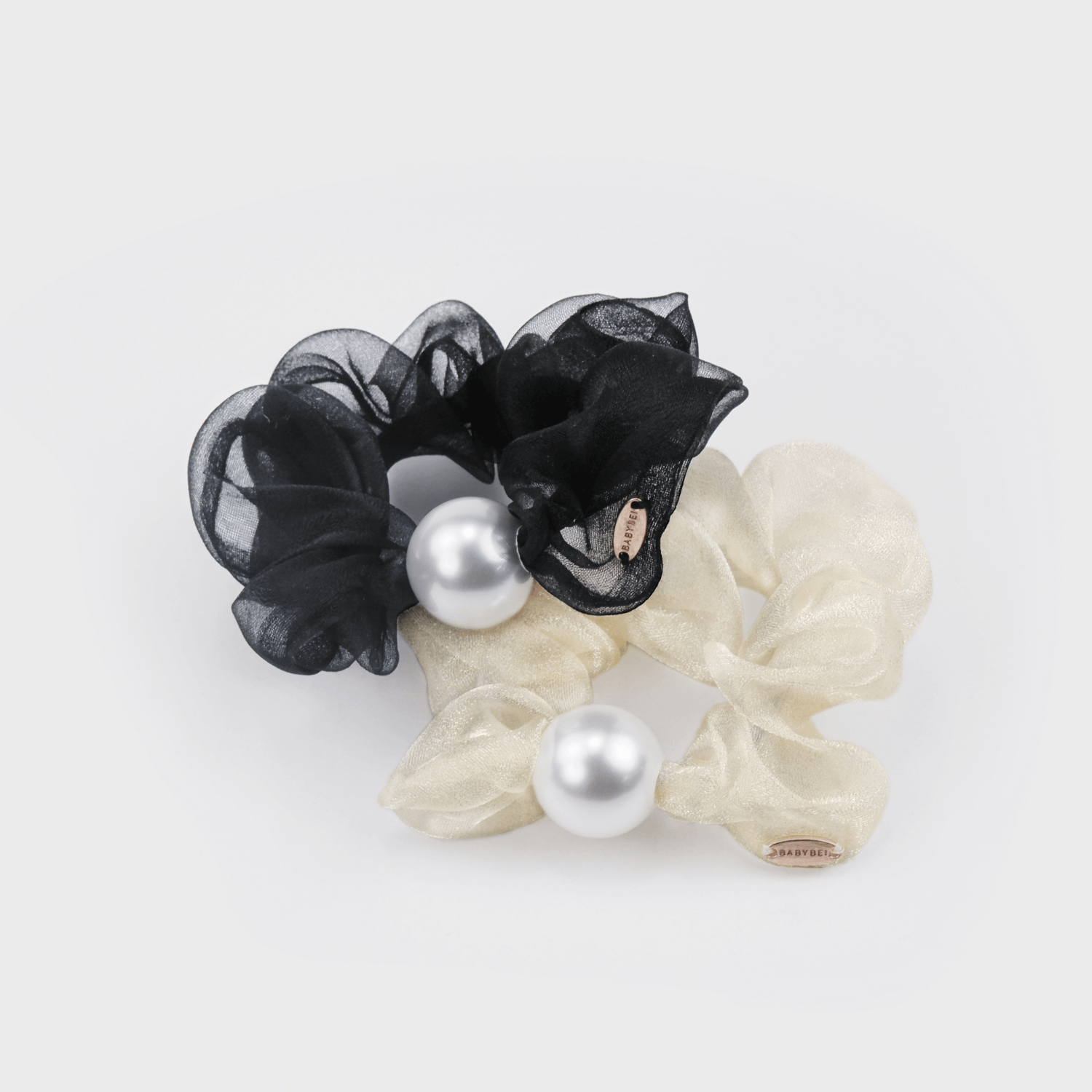 Organza Pearl Small Scrunchies (Pleated & 1 Bead)