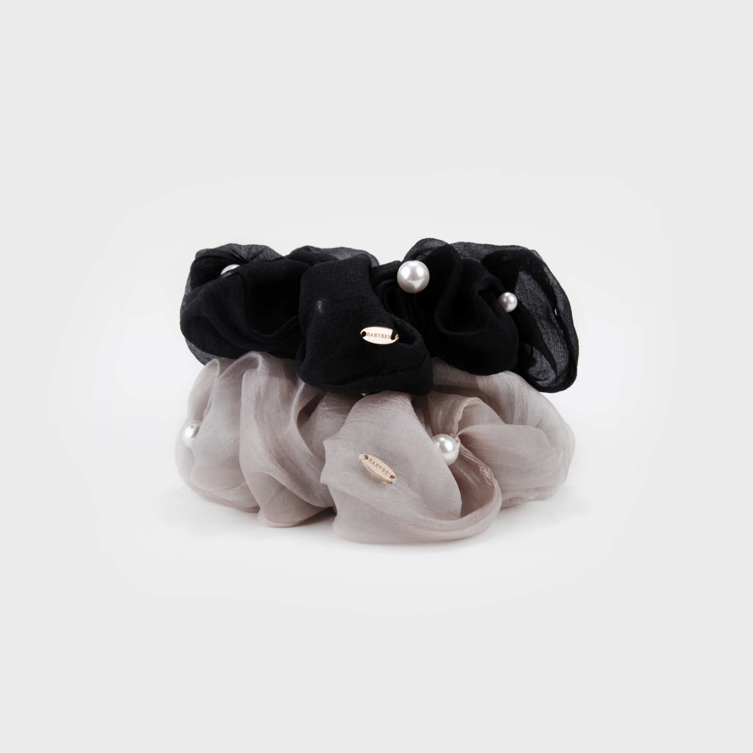 Moonlight Organza Pearl Large Scrunchie (Pleated & Scattered)