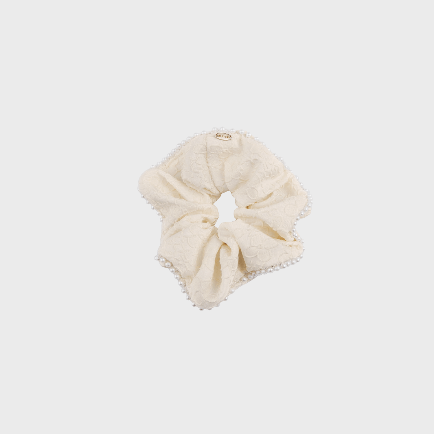 Embroidered Pearl Large Scrunchie (Floral & 1 Strand)