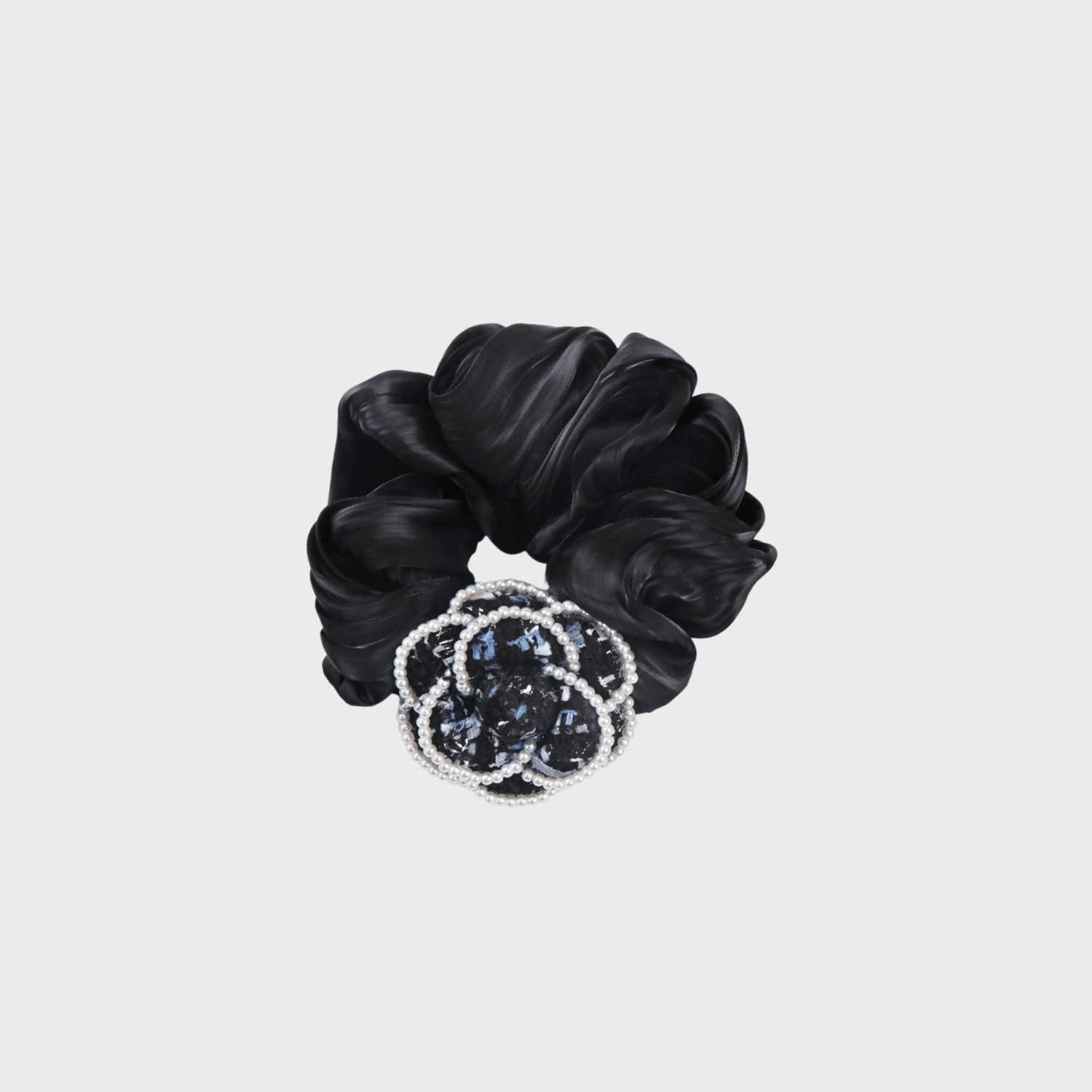 Camellia Pearl Medium Scrunchie (Tweed & Beaded)