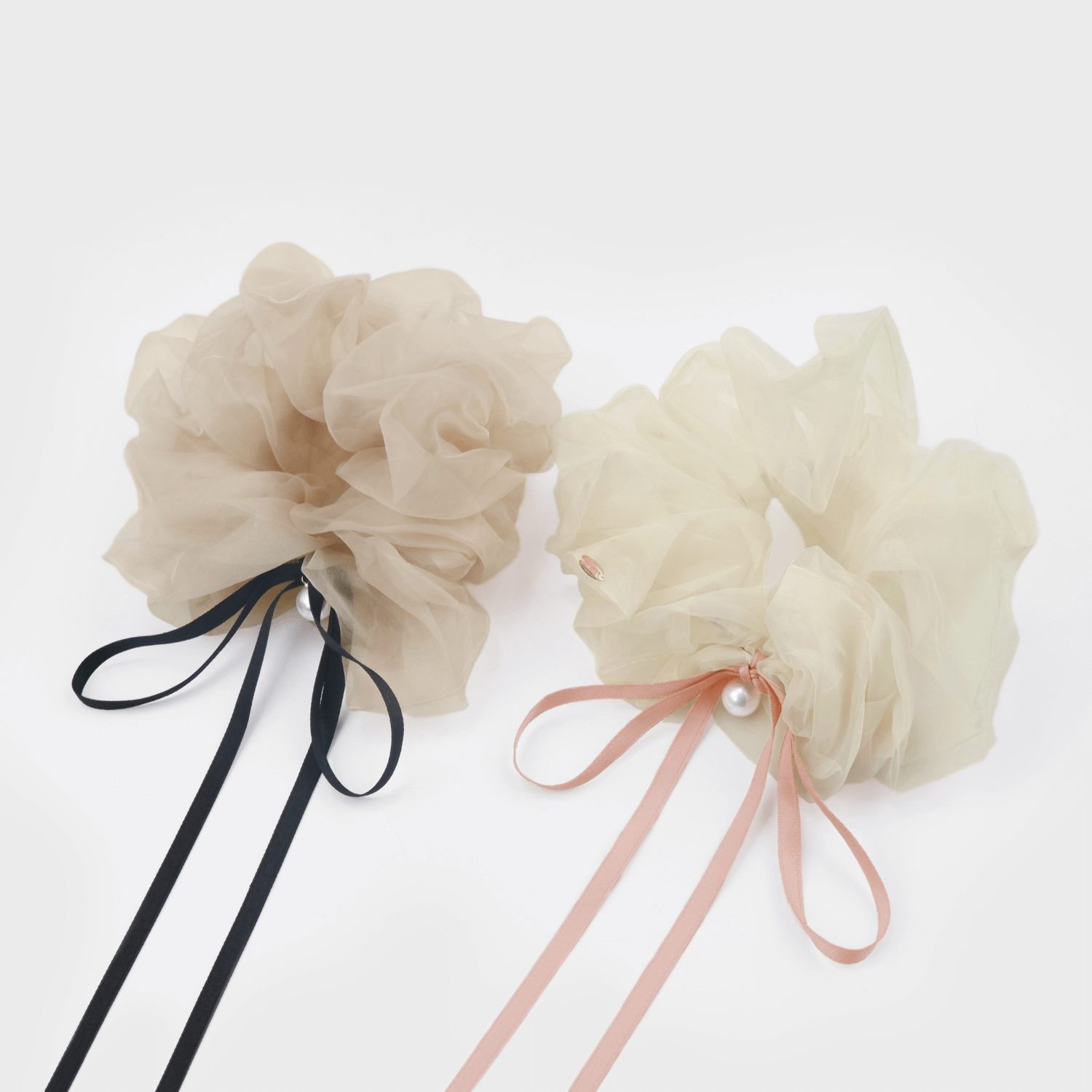 Organza Pearl Extra Large Scrunchie (Long Ribbon & 1 Bead)