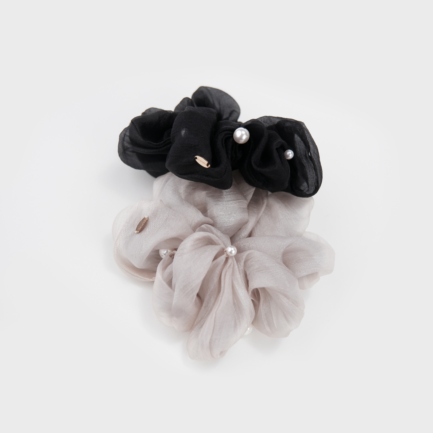 Moonlight Organza Pearl Large Scrunchie (Pleated & Scattered)