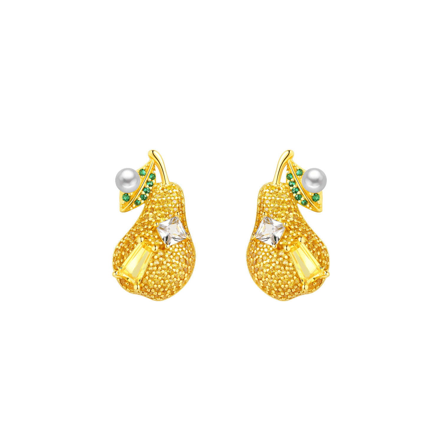 Pear With Rock Sugar Stud Earrings