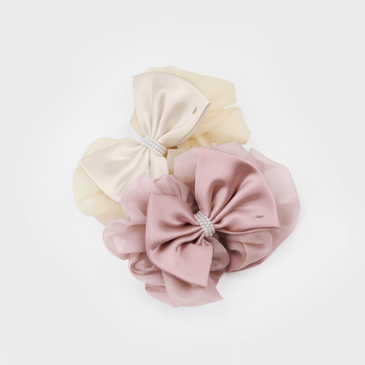 Organza Pearl Large Hair Barrette (2 Layered Bow & 3 Strands)