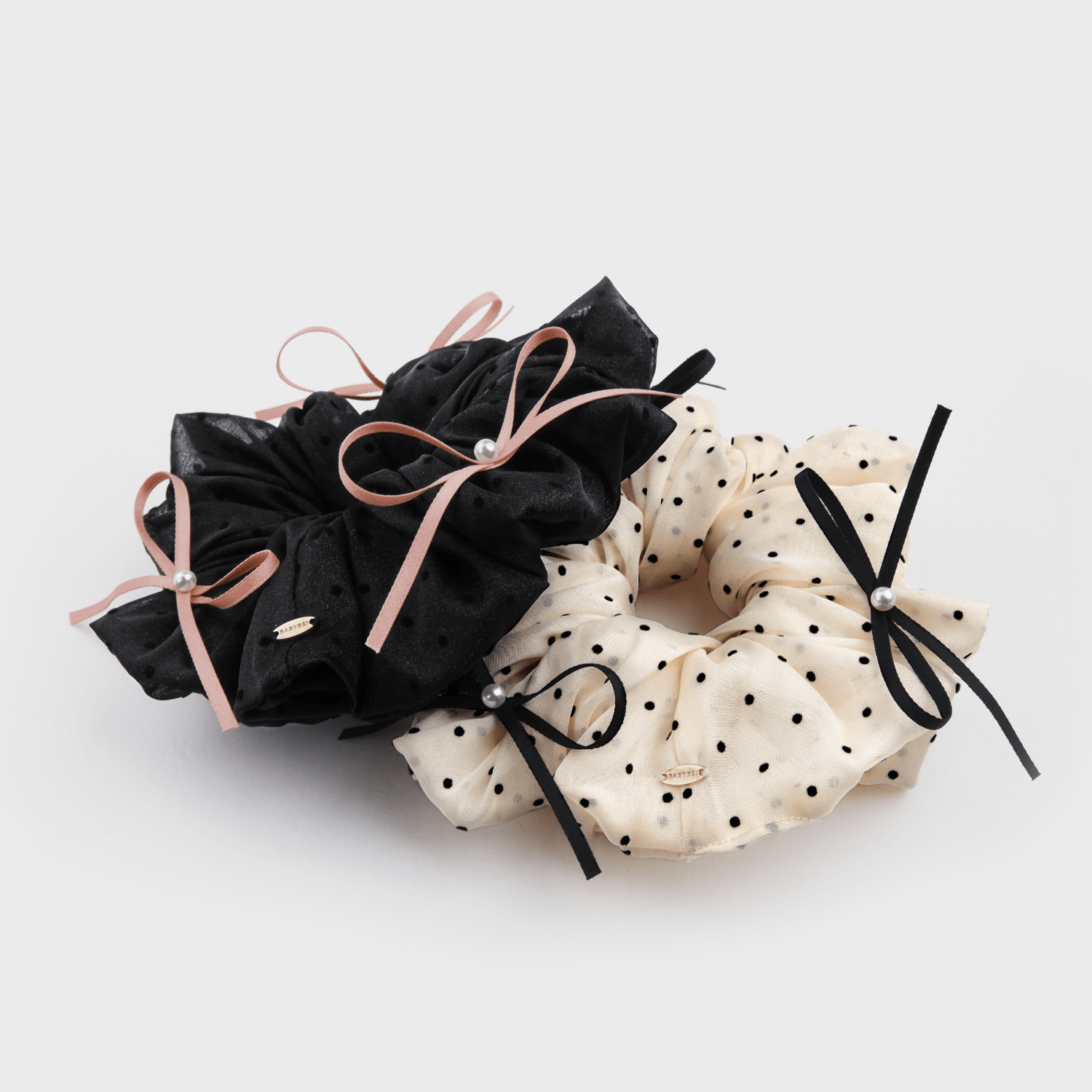 Polka Pearl Large Scrunchie (3 Bows & 3 Beads)