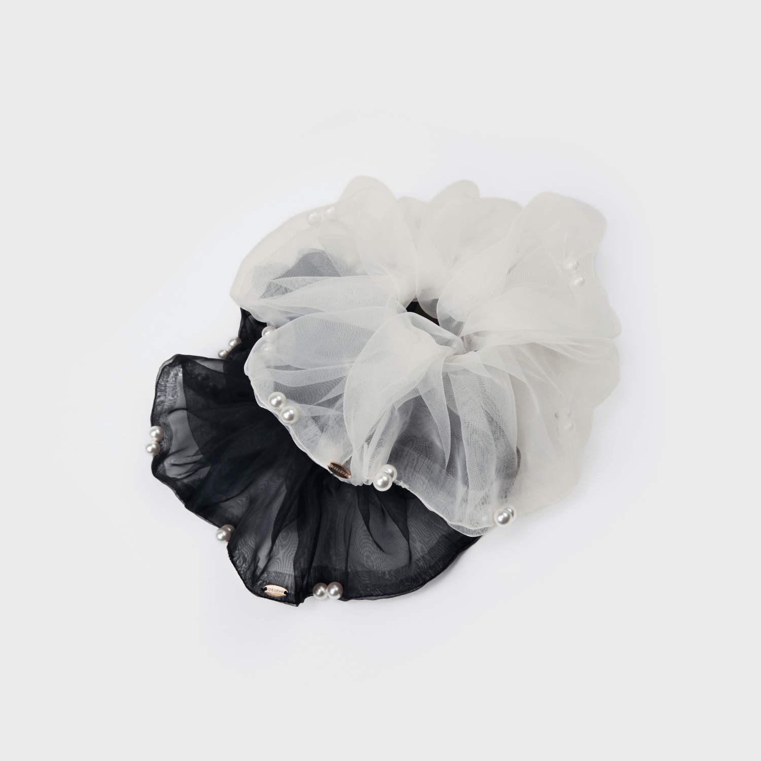 Organza Pearl Extra Large Scrunchie (Spaced & 2 Beads)