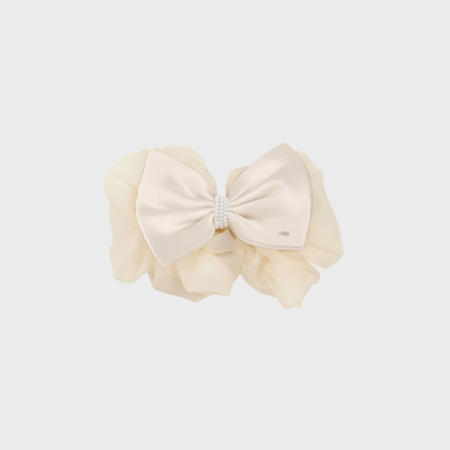 Organza Pearl Large Hair Barrette (2 Layered Bow & 3 Strands)