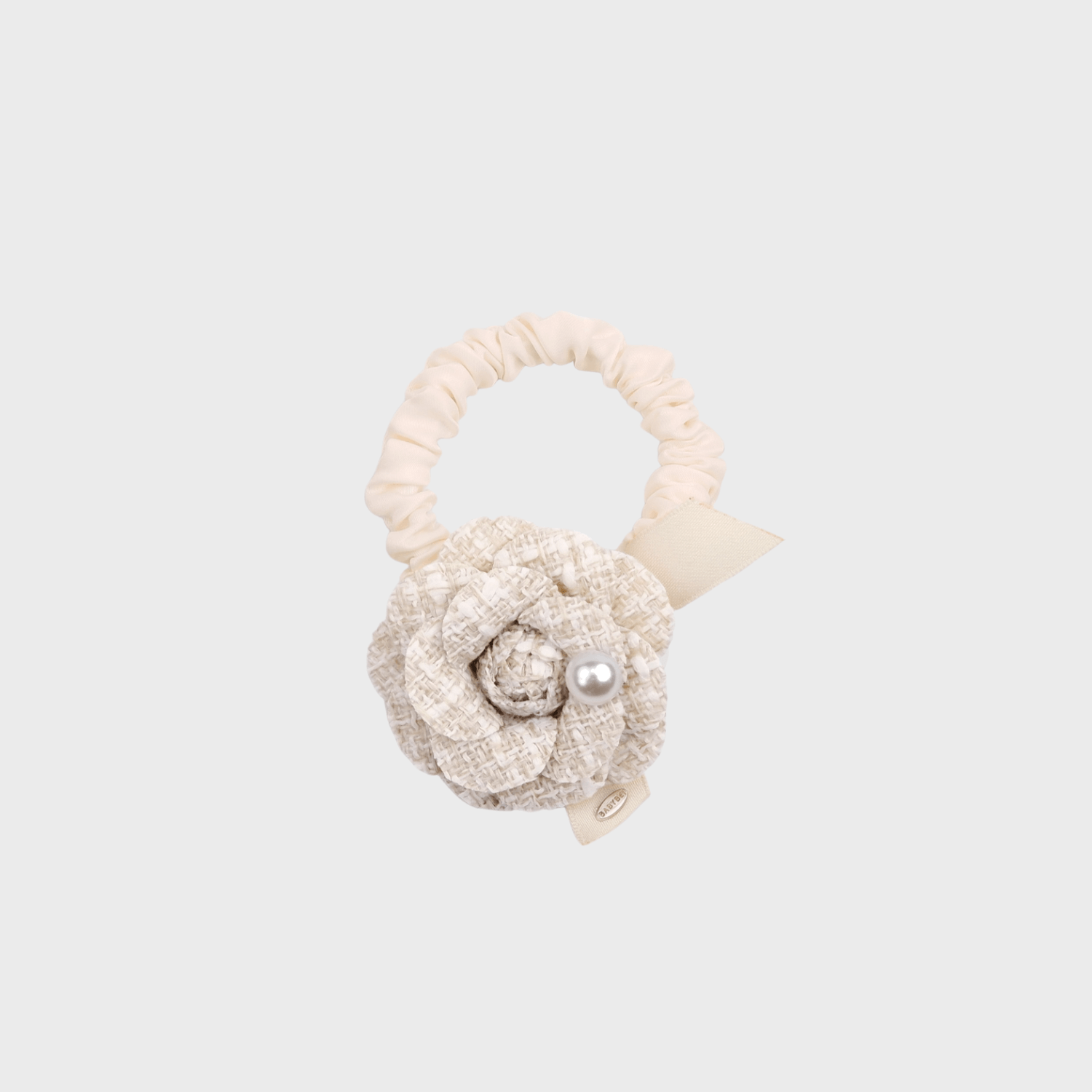 Camellia Pearl Large Hair Tie (Tweed & Half-round Bead)