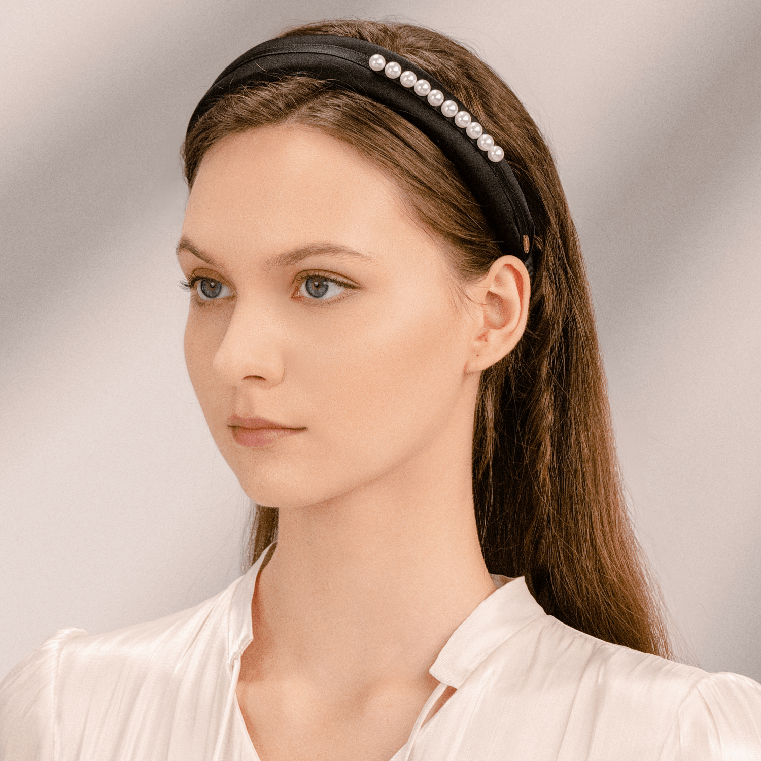 Satin Pearl Wide Headband (Asymmetric & Row)