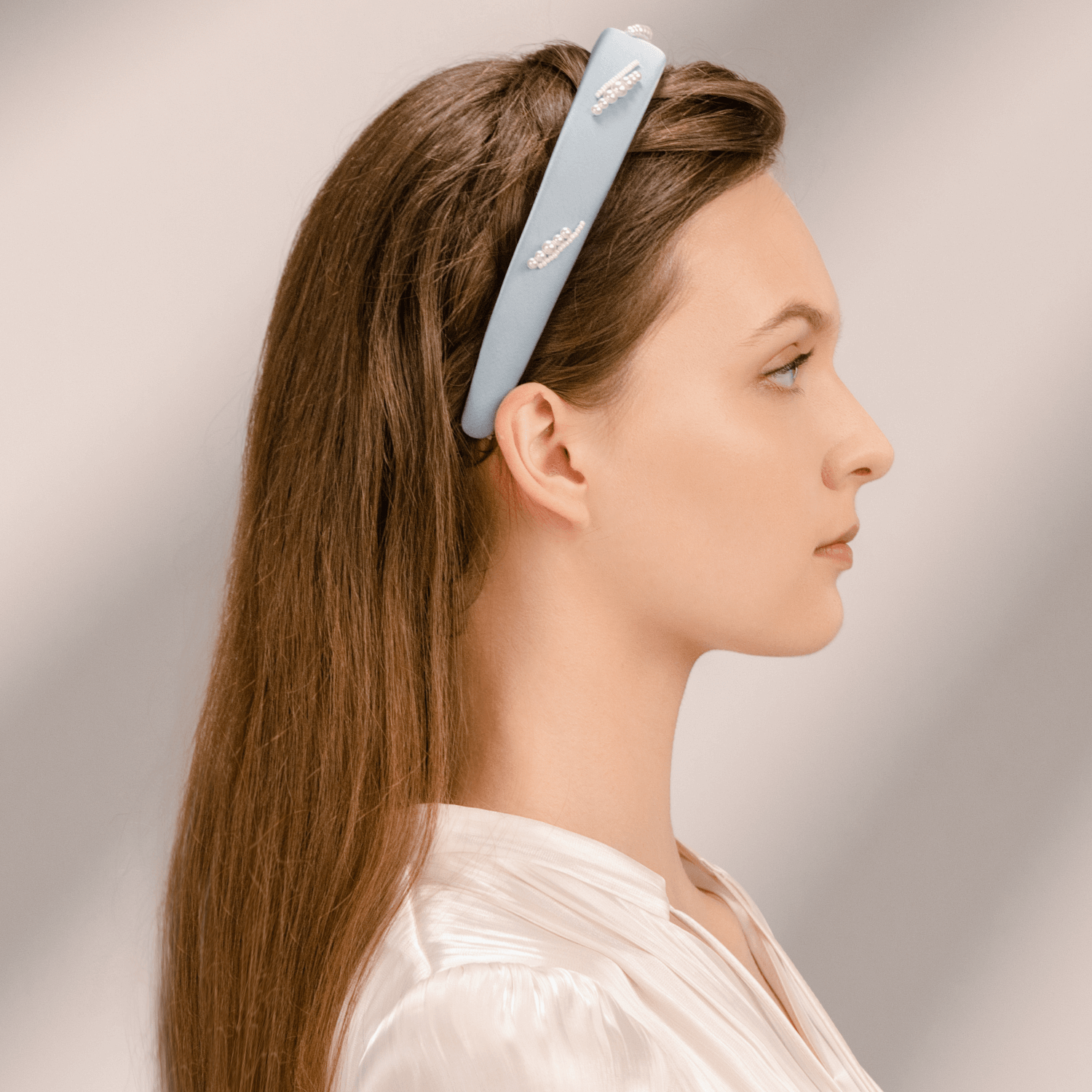 Satin Pearl Wide Headband (5 Segments & 2 Rows)