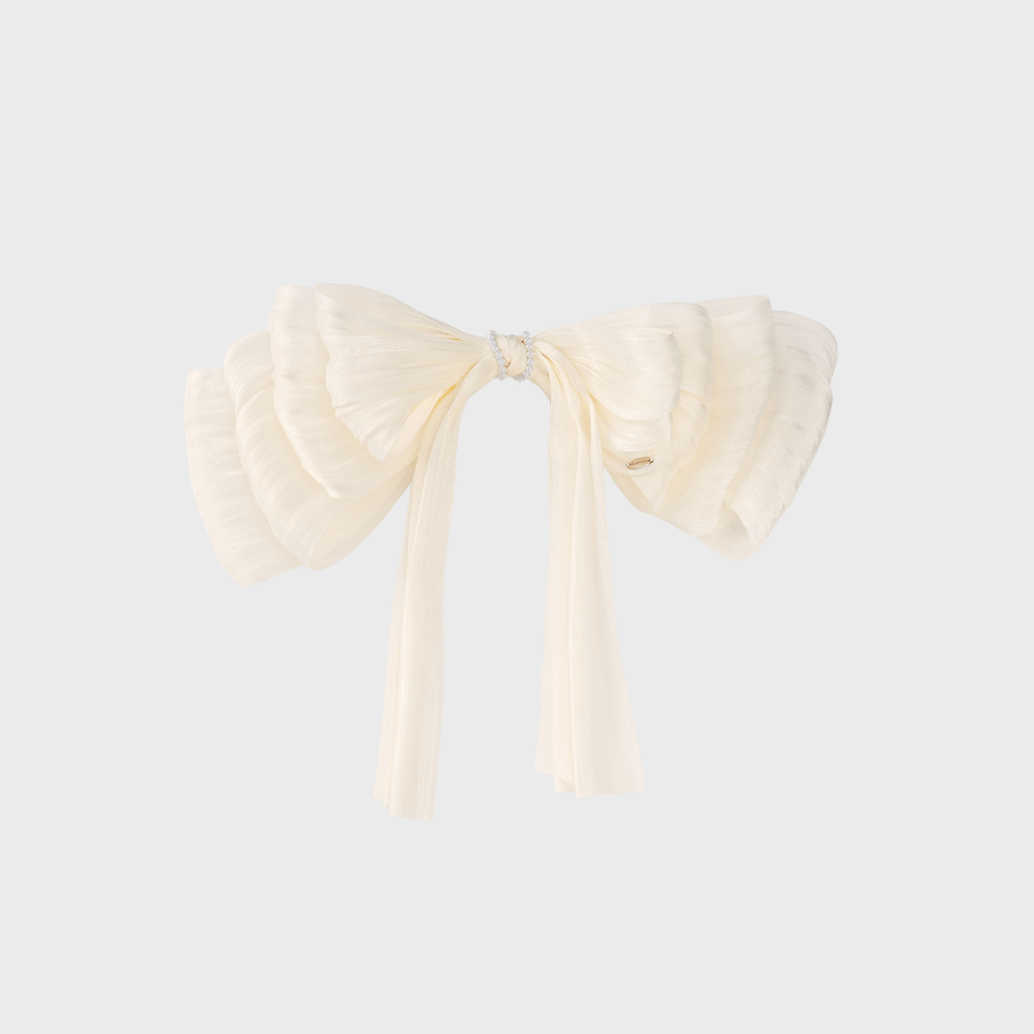 Moonlight Organza Pearl Extra Large Hair Barrette (4 Layered Bow & 2 Strands)