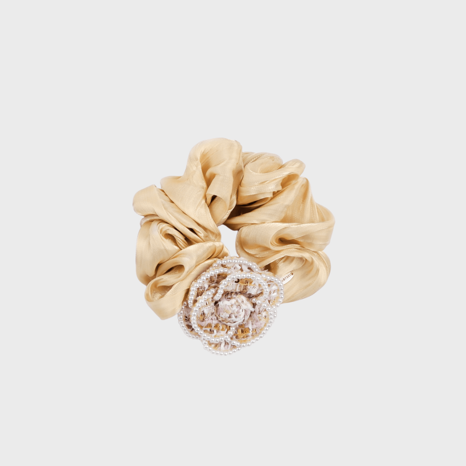 Camellia Pearl Medium Scrunchie (Tweed & Beaded)